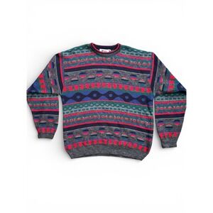 Fiji Sweater Mens Medium Multi Color Excellent Vintage 90s Geometric Knit Italy